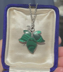 Antique Victorian Malachite Silver Ivy Leaf Pendant Necklace - Boylerpf