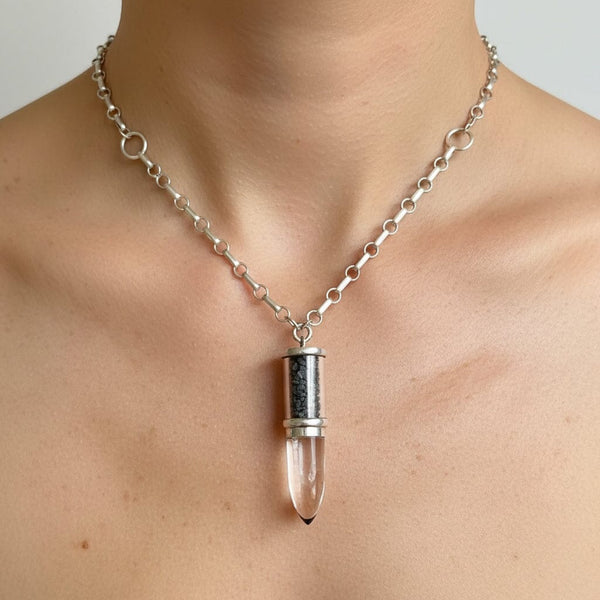 Vintage Sterling Silver Rock Crystal Quartz Shaker Pendant