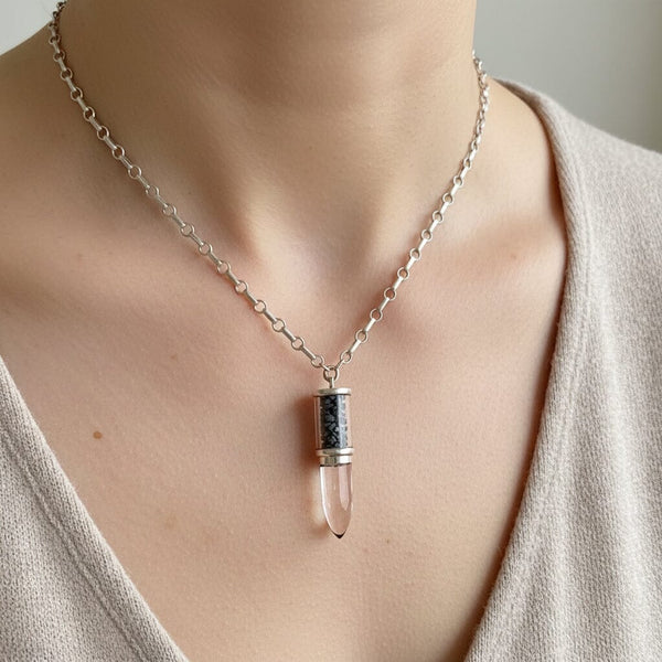 Vintage Sterling Silver Rock Crystal Quartz Shaker Pendant