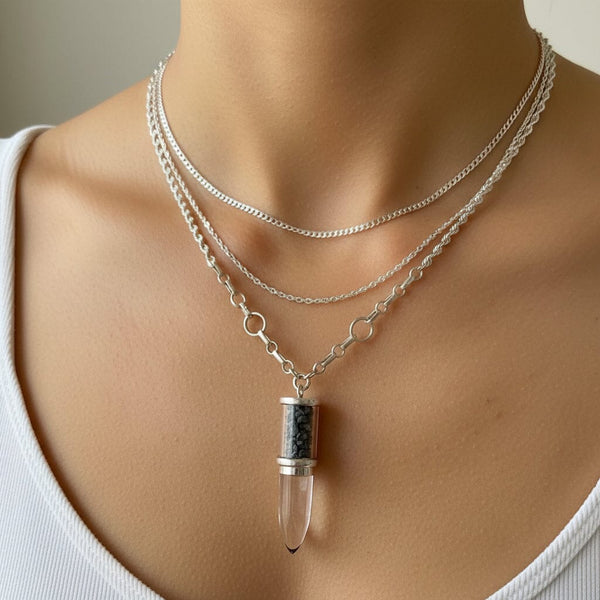 Vintage Sterling Silver Rock Crystal Quartz Shaker Pendant
