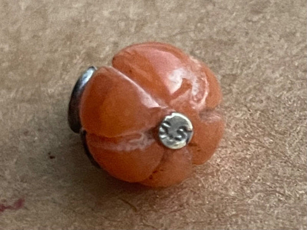 Petite Orange Jadeite Pumpkin Pendant with Sterling Silver Leaves