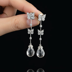 Rock Crystal Diamond Butterfly Earrings in 18K White Gold - Boylerpf