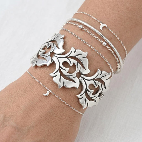 Vintage La Cucaracha Taxco Sterling Silver Floral Bracelet