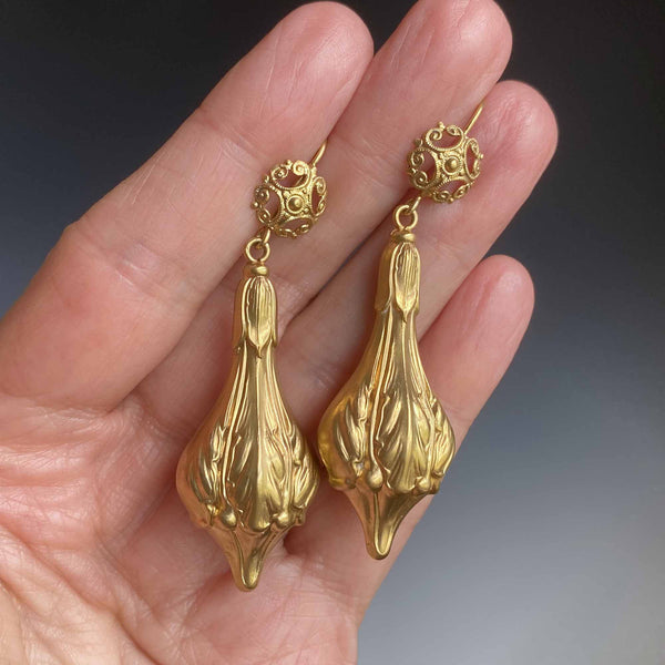 Gold Silver Long Statement Art Nouveau Earrings - Boylerpf