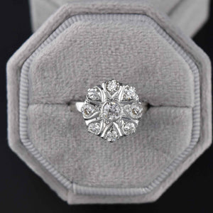 Antique Edwardian Diamond Cluster Ring in 14K White Gold - Boylerpf