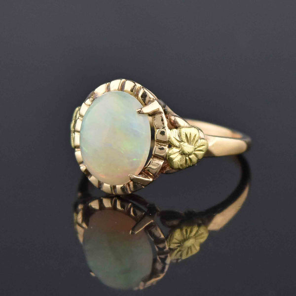 Gold Forget Me Not Flower Opal Cabochon Solitaire Ring - Boylerpf
