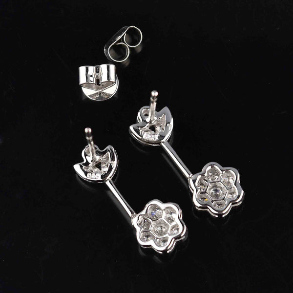 Vintage 14K White Gold Drop 1/2 CTW Diamond Cluster Earrings - Boylerpf