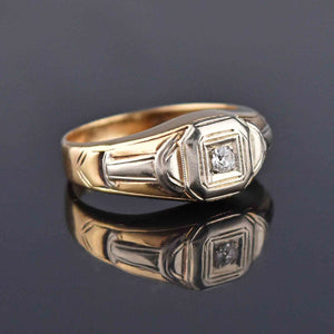 Art Deco Diamond Solitaire Wide Gold Band Ring - ON HOLD - Boylerpf