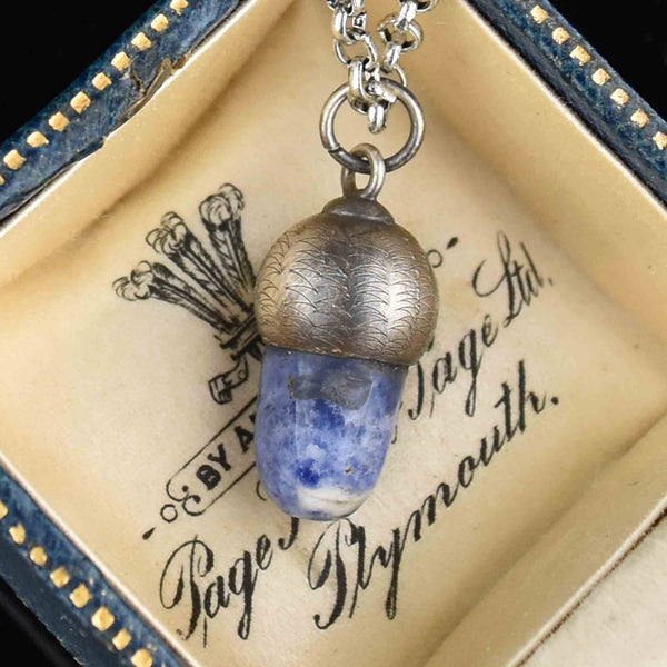 Vintage Silver Sodalite Acorn Charm Pendant Necklace - Boylerpf