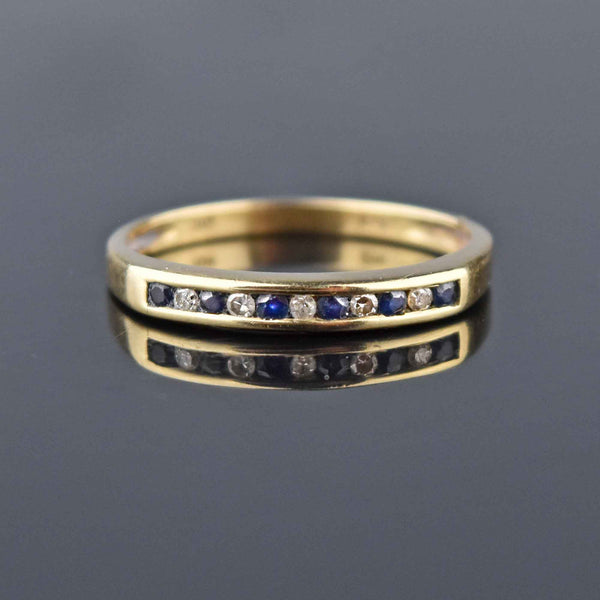 Fine Vintage Gold Half Eternity Diamond Sapphire Ring - Boylerpf