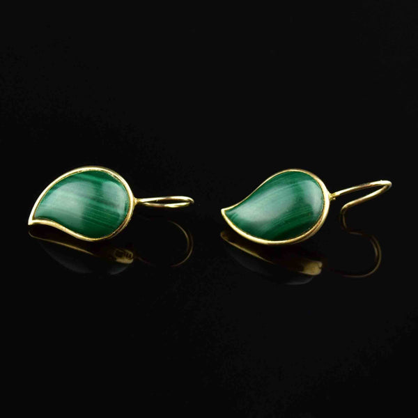 Vintage Malachite Leaf Earrings in Gold - Boylerpf