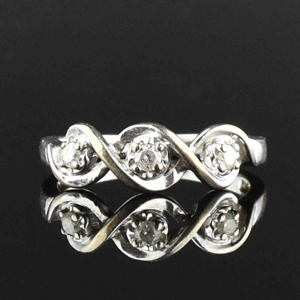 Vintage 10K White Gold Diamond Three Stone Ring - Boylerpf