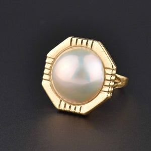 Large Mabe Pearl 14K Gold Geometric Octagon Cocktail Ring - Boylerpf