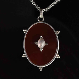 Arts and Crafts Silver Carnelian Moonstone Pendant Necklace - Boylerpf