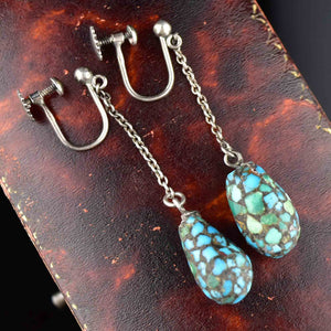 Antique Edwardian Turquoise Dangle Earrings - Boylerpf