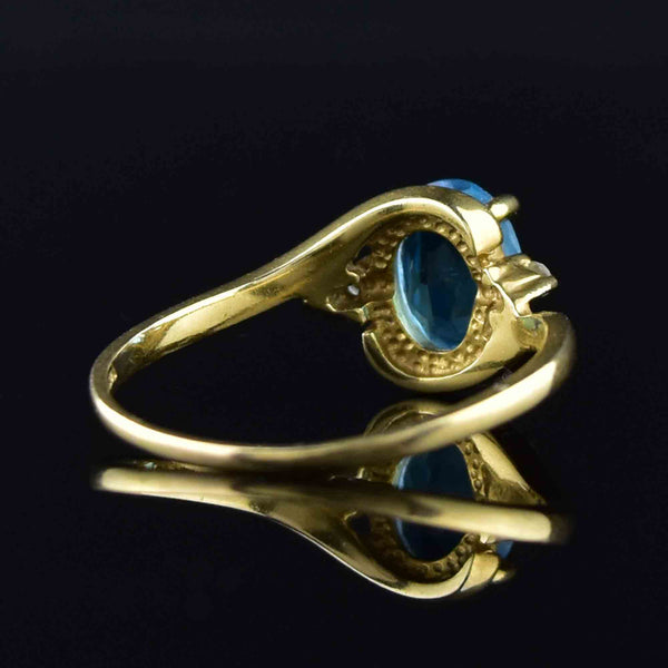 Vintage 14K Gold Swiss Blue Topaz Diamond Ring - Boylerpf