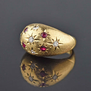 Estate Diamond & Ruby Heavy 14K Gold Dome Ring - Boylerpf