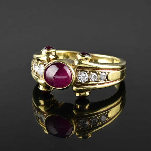 18K Wide Hammered Ring Ruby Recycled Gold - MNOP Jewelry