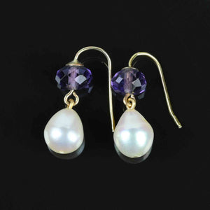 Baroque Pearl Faceted Amethyst Drop Earrings in Gold - Boylerpf