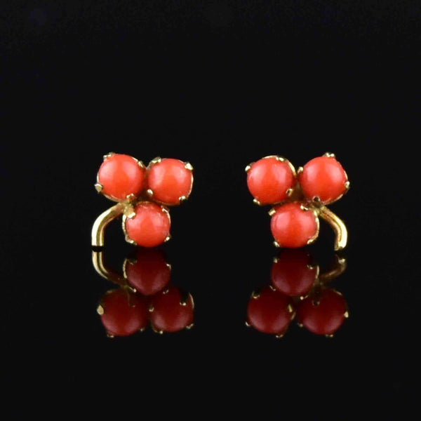 14K Gold Coral Clover Stud Earrings - Boylerpf