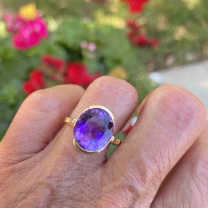 Vintage 18K Gold Italian Amethyst Cocktail Ring - Boylerpf