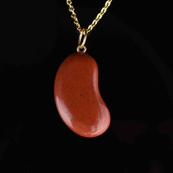 Vintage Gold Jasper Lucky Bean Pendant Necklace - Boylerpf