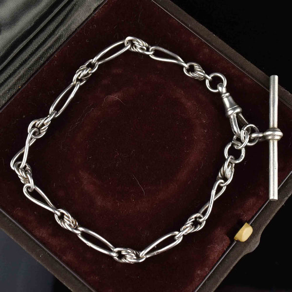 Antique Silver Trombone Link Watch Chain Bracelet - Boylerpf