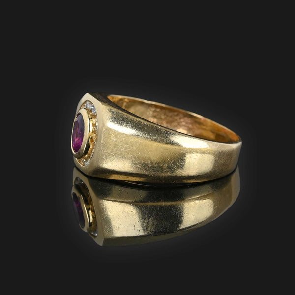 Vintage Mens Diamond Halo Ruby Ring in 14K Gold - Boylerpf