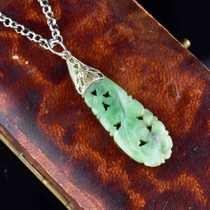 Vintage Carved Silver Jade Pendant Necklace - Boylerpf