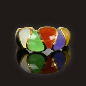 Vintage Multi Gemstone Gold Wave Band Ring - Boylerpf