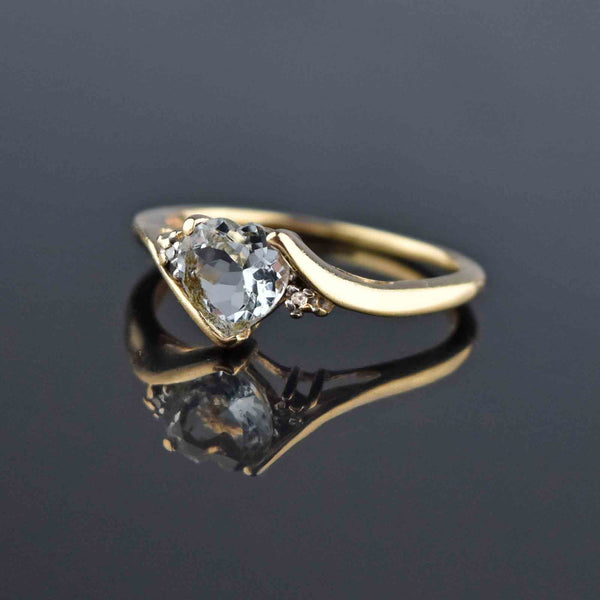 Vintage Gold Diamond Aquamarine Heart Ring - Boylerpf