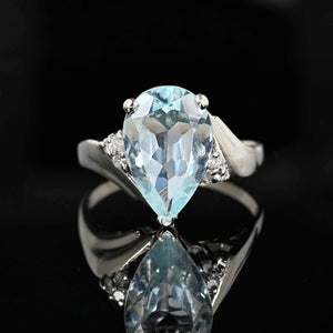 Vintage Pear Cut Aquamarine Diamond Cocktail Ring - Boylerpf