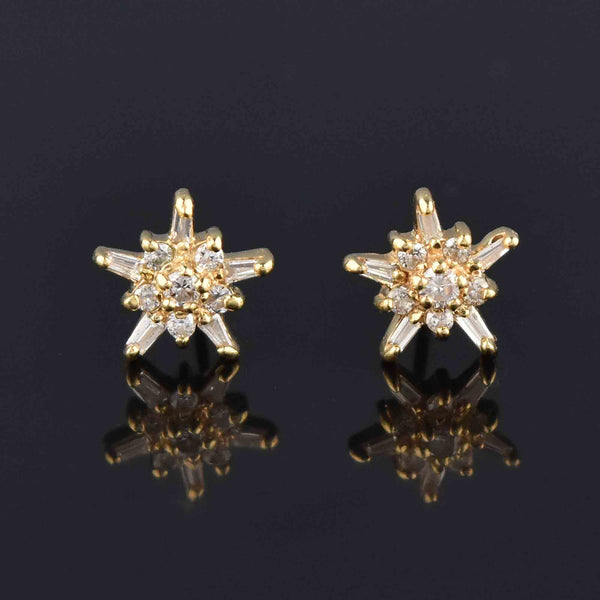 14K Gold Star Shape Baguette Diamond Stud Earrings - Boylerpf