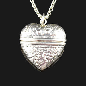 Silver Repousse Sweetheart Heart Locket Pendant Necklace - Boylerpf