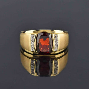 Mens Diamond Signet Style Cushion Cut Garnet Ring - Boylerpf