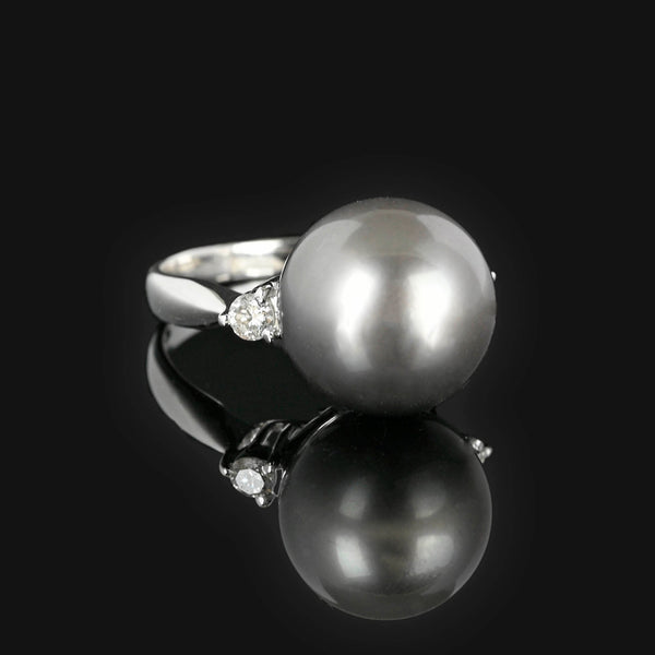Tahitian Black Pearl Diamond Platinum Ring - Boylerpf