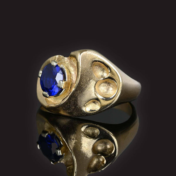 Modernist Heavy 14K Gold Sapphire Owl Ring - Boylerpf