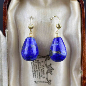 Vintage Art Deco Style Gold Lapis Lazuli Earrings - Boylerpf
