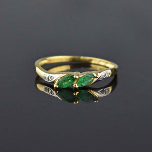 Marquis Natural Emerald Diamond 14K Gold Ring - Boylerpf