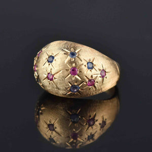 Vintage 14K Gold Sapphire Ruby Bombe Ring, Sz 7 - Boylerpf