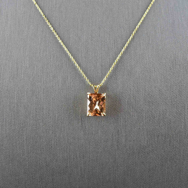 Vintage Checkerboard Cut Citrine 14K Gold Pendant Necklace - Boylerpf