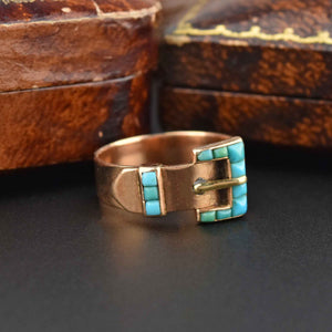 Antique Victorian 14K Rose Gold Turquoise Buckle Ring - Boylerpf