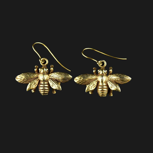 Vintage Gold Bumble Bee Dangle Earrings - Boylerpf