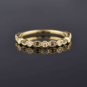 Fine 14K Gold Scalloped Diamond Sapphire Ring, 3/4 Eternity - Boylerpf