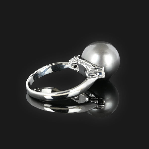 Tahitian Black Pearl Diamond Platinum Ring - Boylerpf