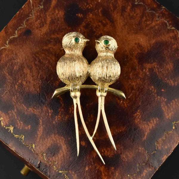 Beautiful Large 14K Gold Emerald Swallow Brooch Pin - Boylerpf