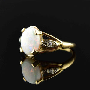 Vintage 14K Gold Opal Diamond Statement Ring - Boylerpf