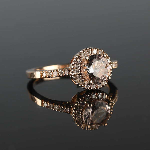 Diamond Halo Morganite Ring in 14K Rose Gold - Boylerpf