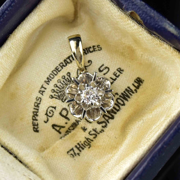 Vintage 14K White Gold Diamond Buttercup Pendant - Boylerpf