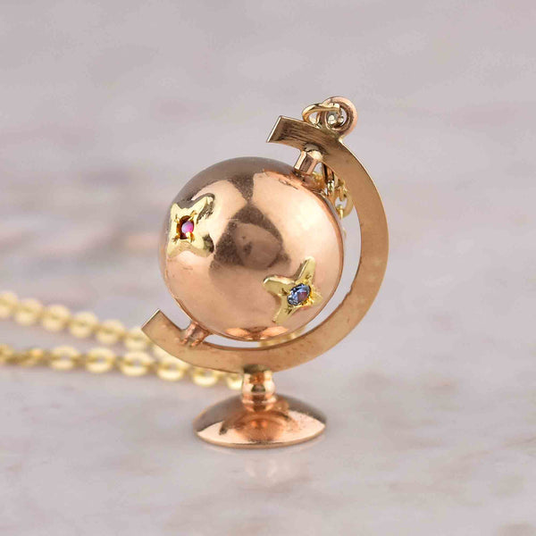 Charming 18K Gold Spinning Globe Topaz Ruby Star Pendant - Boylerpf